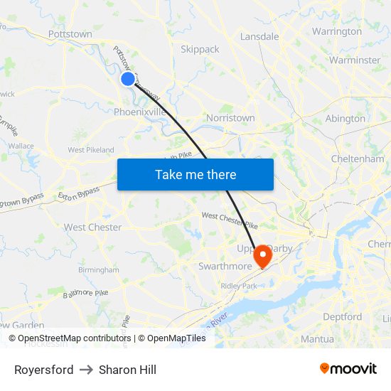 Royersford to Sharon Hill map