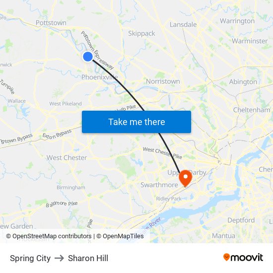 Spring City to Sharon Hill map