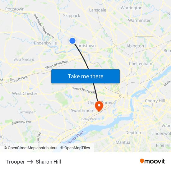 Trooper to Sharon Hill map