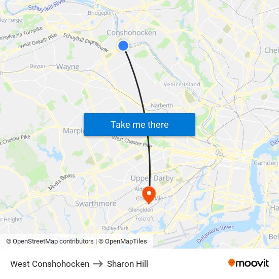 West Conshohocken to Sharon Hill map