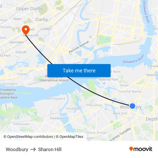 Woodbury to Sharon Hill map