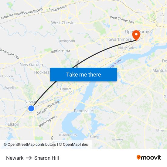 Newark to Sharon Hill map