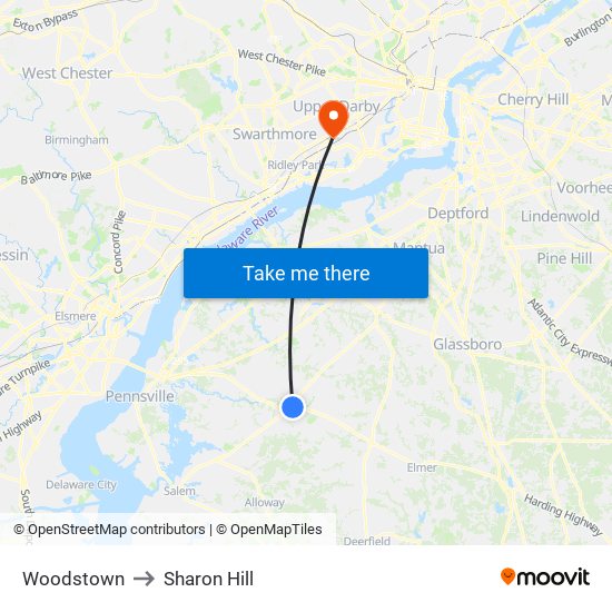 Woodstown to Sharon Hill map