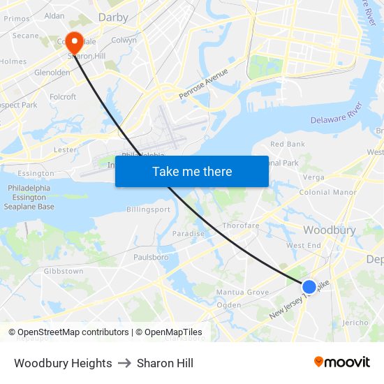 Woodbury Heights to Sharon Hill map