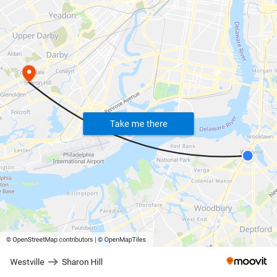 Westville to Sharon Hill map