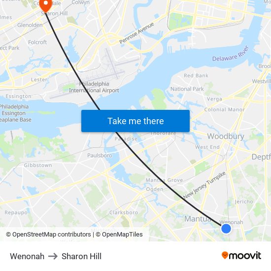 Wenonah to Sharon Hill map