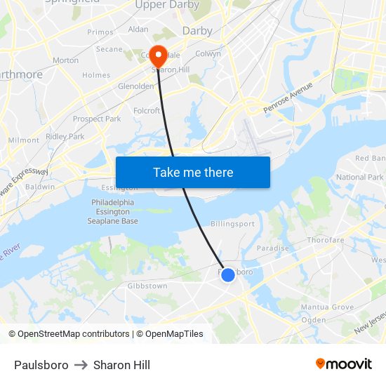 Paulsboro to Sharon Hill map