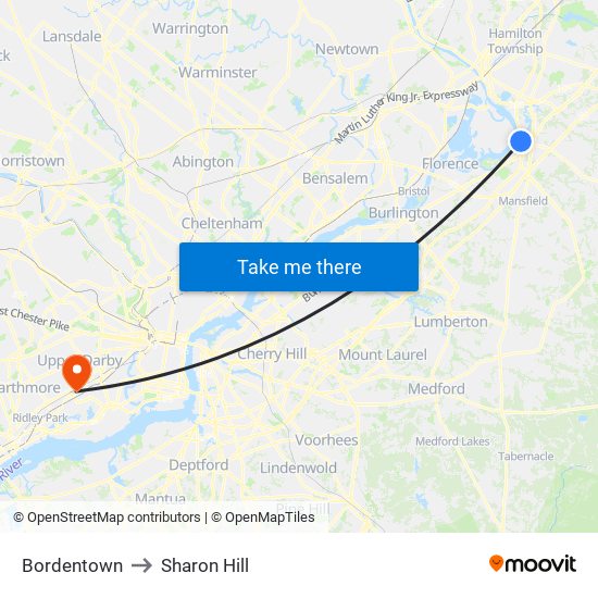 Bordentown to Sharon Hill map