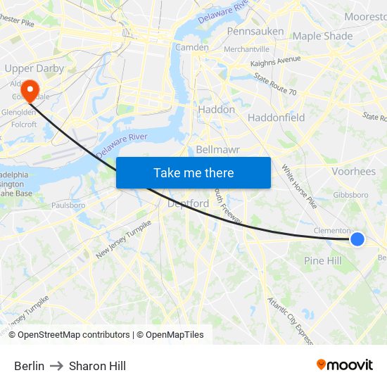 Berlin to Sharon Hill map