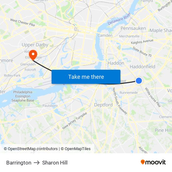 Barrington to Sharon Hill map