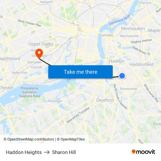 Haddon Heights to Sharon Hill map