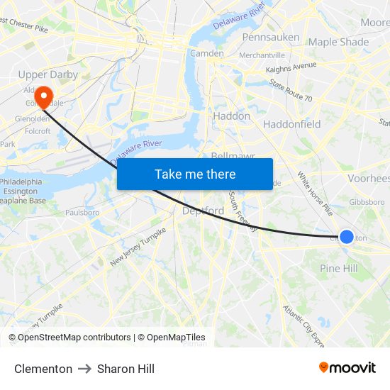 Clementon to Sharon Hill map
