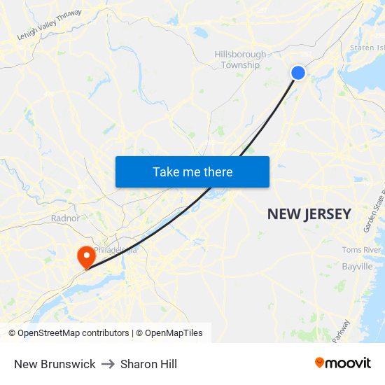 New Brunswick to Sharon Hill map