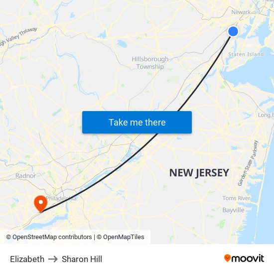 Elizabeth to Sharon Hill map