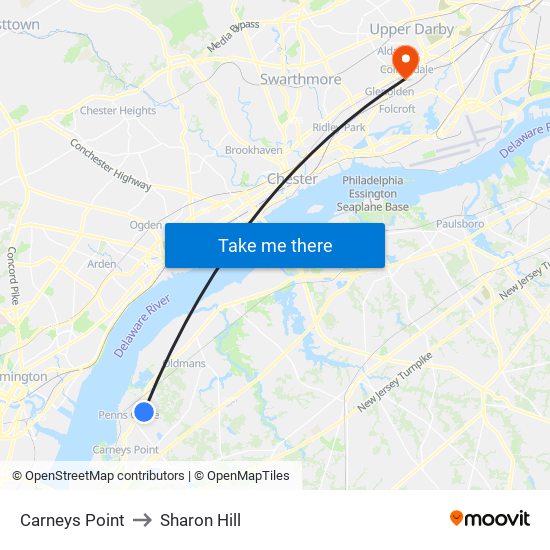 Carneys Point to Sharon Hill map