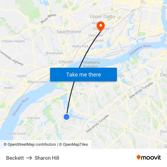 Beckett to Sharon Hill map