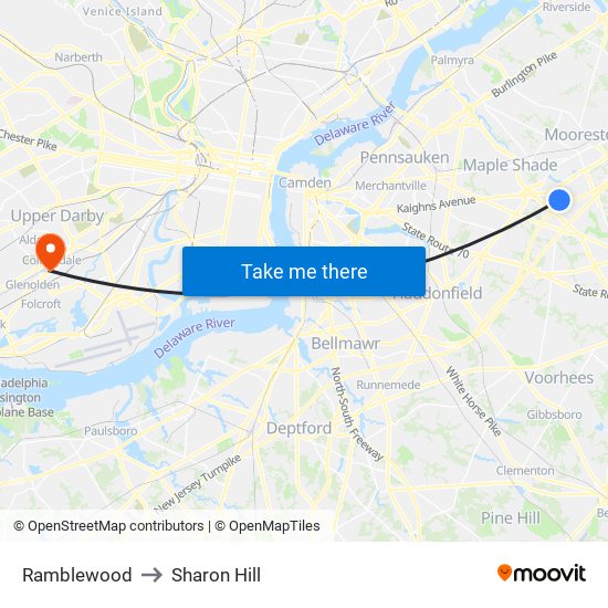 Ramblewood to Sharon Hill map
