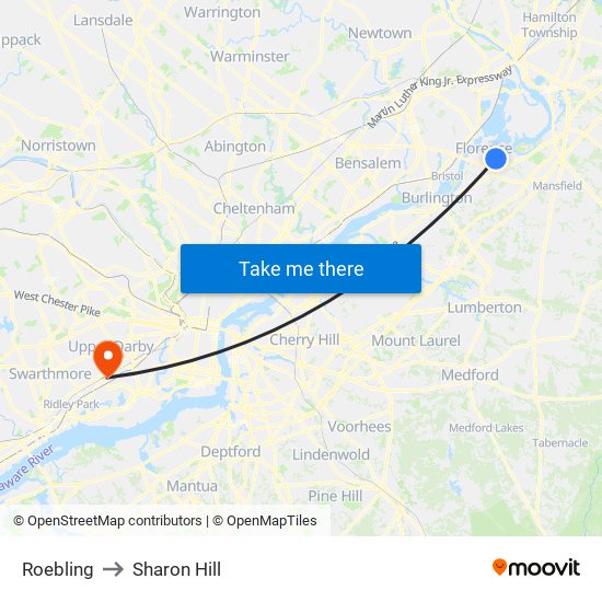 Roebling to Sharon Hill map