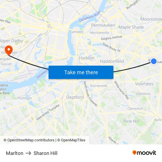 Marlton to Sharon Hill map