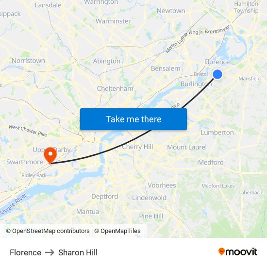Florence to Sharon Hill map
