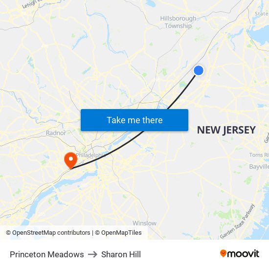 Princeton Meadows to Sharon Hill map