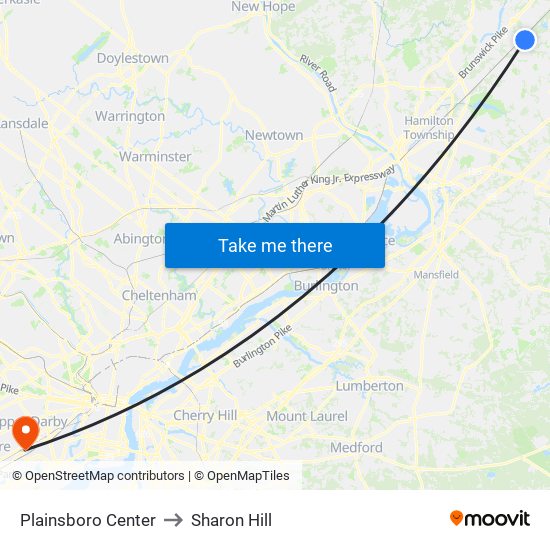 Plainsboro Center to Sharon Hill map