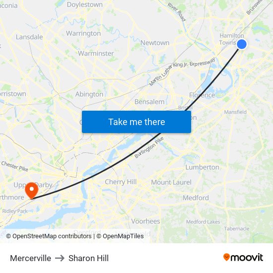 Mercerville to Sharon Hill map