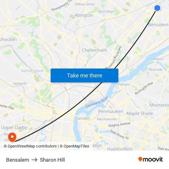 Bensalem to Sharon Hill map