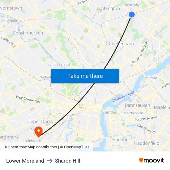 Lower Moreland to Sharon Hill map