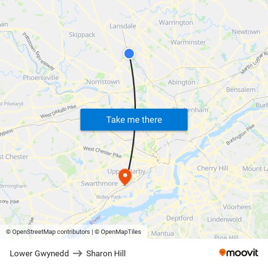 Lower Gwynedd to Sharon Hill map