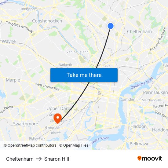 Cheltenham to Sharon Hill map