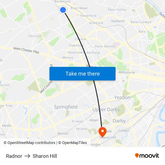 Radnor to Sharon Hill map