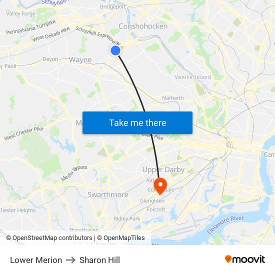 Lower Merion to Sharon Hill map
