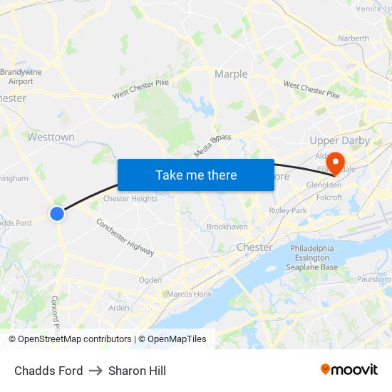 Chadds Ford to Sharon Hill map