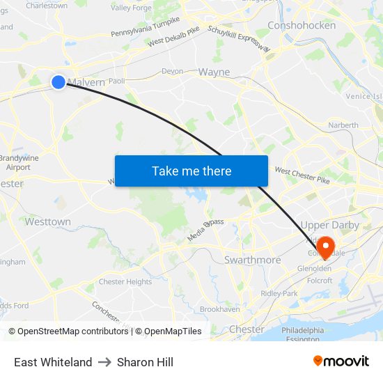 East Whiteland to Sharon Hill map