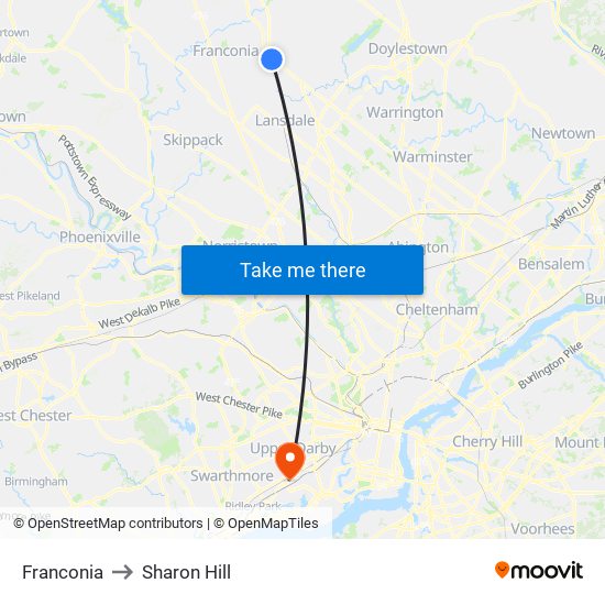 Franconia to Sharon Hill map