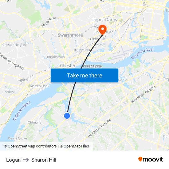 Logan to Sharon Hill map