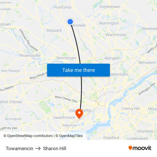 Towamencin to Sharon Hill map