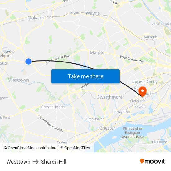 Westtown to Sharon Hill map