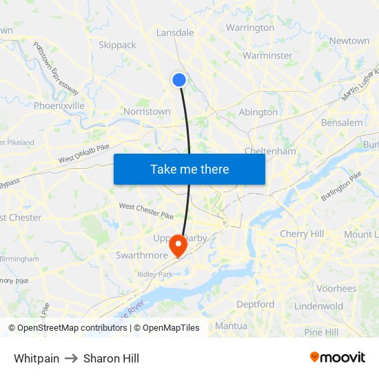 Whitpain to Sharon Hill map