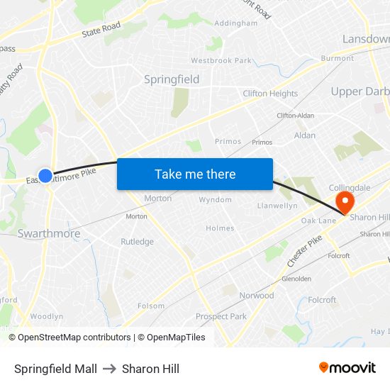 Springfield Mall to Sharon Hill map