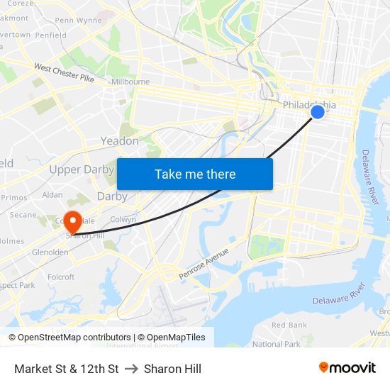 Market St & 12th St to Sharon Hill map