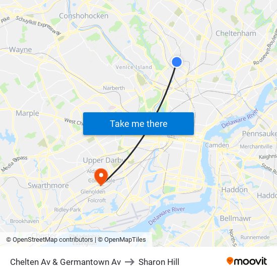 Chelten Av & Germantown Av to Sharon Hill map