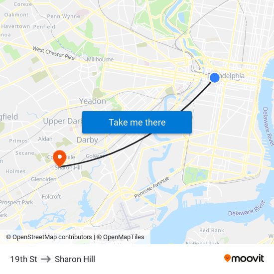 19th St to Sharon Hill map