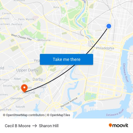 Cecil B Moore to Sharon Hill map