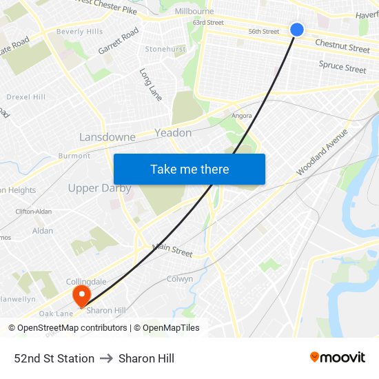 52nd St Station to Sharon Hill map