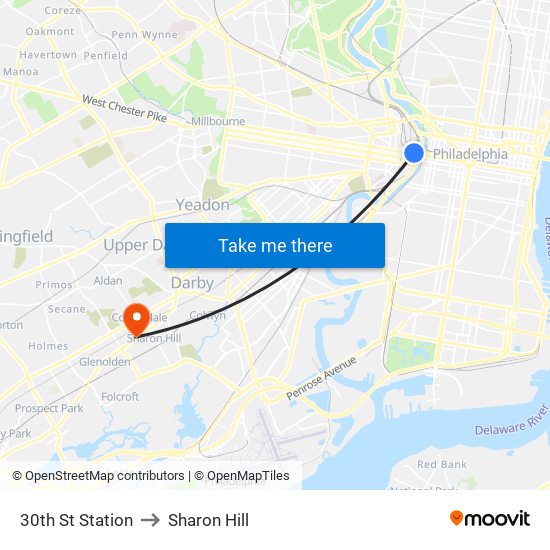 30th St Station to Sharon Hill map