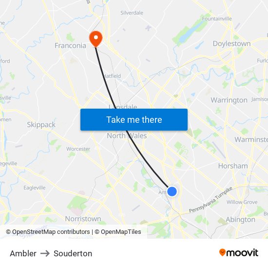 Ambler to Souderton map