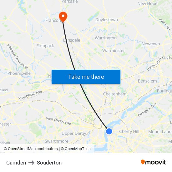 Camden to Souderton map