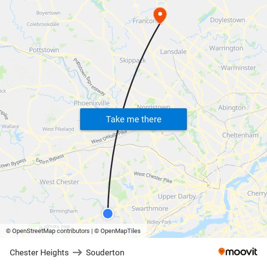 Chester Heights to Souderton map